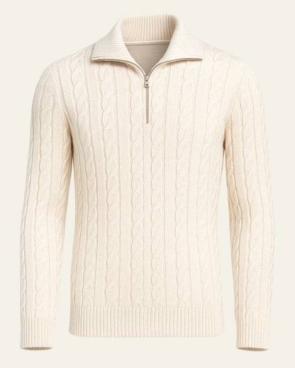 Men’s Cable-Knit Half-Zip Sweater – Refined Collar Layer for Autumn and Winter