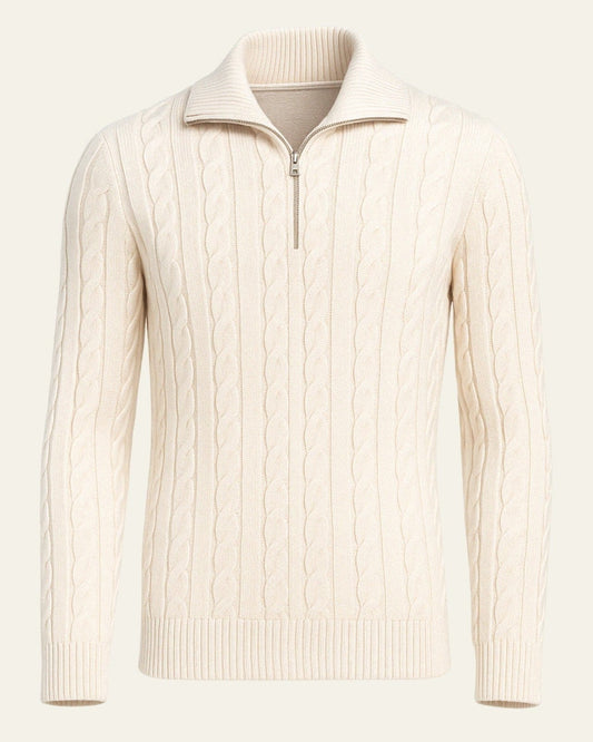 Men’s Cable-Knit Half-Zip Sweater – Refined Collar Layer for Autumn and Winter