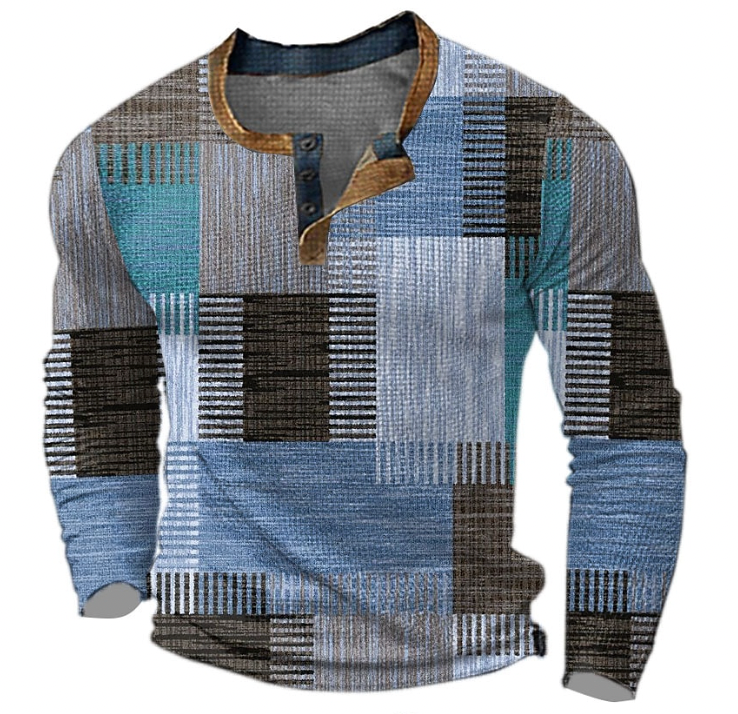 Men’s Henley Knit Top – Button-Neck Long-Sleeve Layer for Autumn and Winter