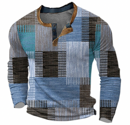 Men’s Henley Knit Top – Button-Neck Long-Sleeve Layer for Autumn and Winter