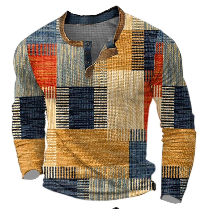 Men’s Henley Knit Top – Button-Neck Long-Sleeve Layer for Autumn and Winter