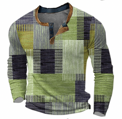 Men’s Henley Knit Top – Button-Neck Long-Sleeve Layer for Autumn and Winter