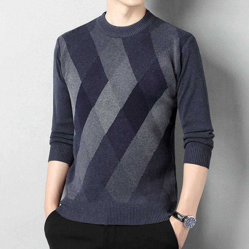 Men’s Crew-Neck Knit Sweater – Printed Regular-Fit Layer for Autumn and Winter