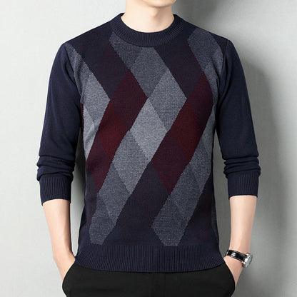 Men’s Crew-Neck Knit Sweater – Printed Regular-Fit Layer for Autumn and Winter