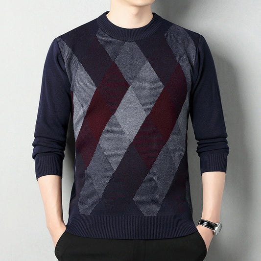 Men’s Crew-Neck Knit Sweater – Printed Regular-Fit Layer for Autumn and Winter