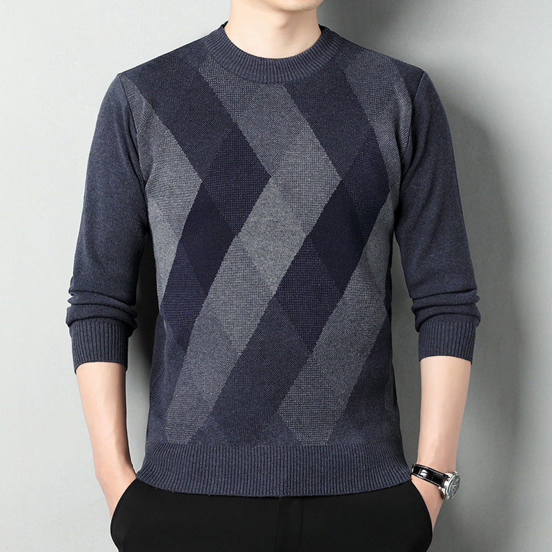 Men’s Crew-Neck Knit Sweater – Printed Regular-Fit Layer for Autumn and Winter