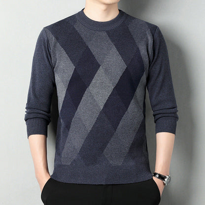 Men’s Crew-Neck Knit Sweater – Printed Regular-Fit Layer for Autumn and Winter