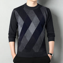 Men’s Crew-Neck Knit Sweater – Printed Regular-Fit Layer for Autumn and Winter