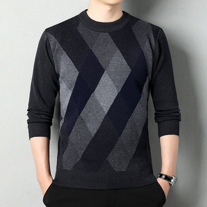 Men’s Crew-Neck Knit Sweater – Printed Regular-Fit Layer for Autumn and Winter