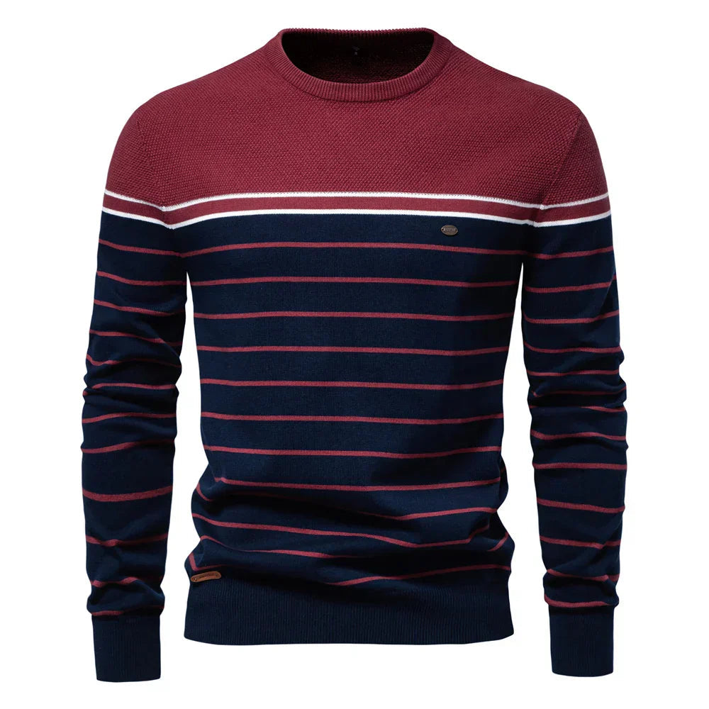 Men’s Printed Crew-Neck Sweater – Ribbed Everyday Knit for Smart Casual Wear
