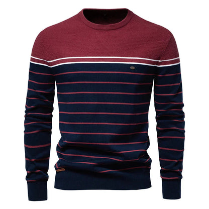 Men’s Printed Crew-Neck Sweater – Ribbed Everyday Knit for Smart Casual Wear