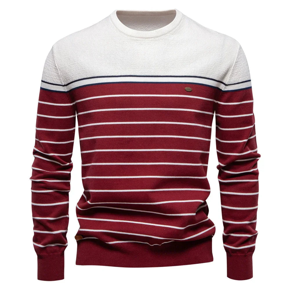 Men’s Printed Crew-Neck Sweater – Ribbed Everyday Knit for Smart Casual Wear