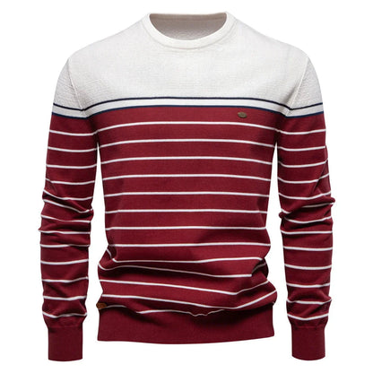 Men’s Printed Crew-Neck Sweater – Ribbed Everyday Knit for Smart Casual Wear
