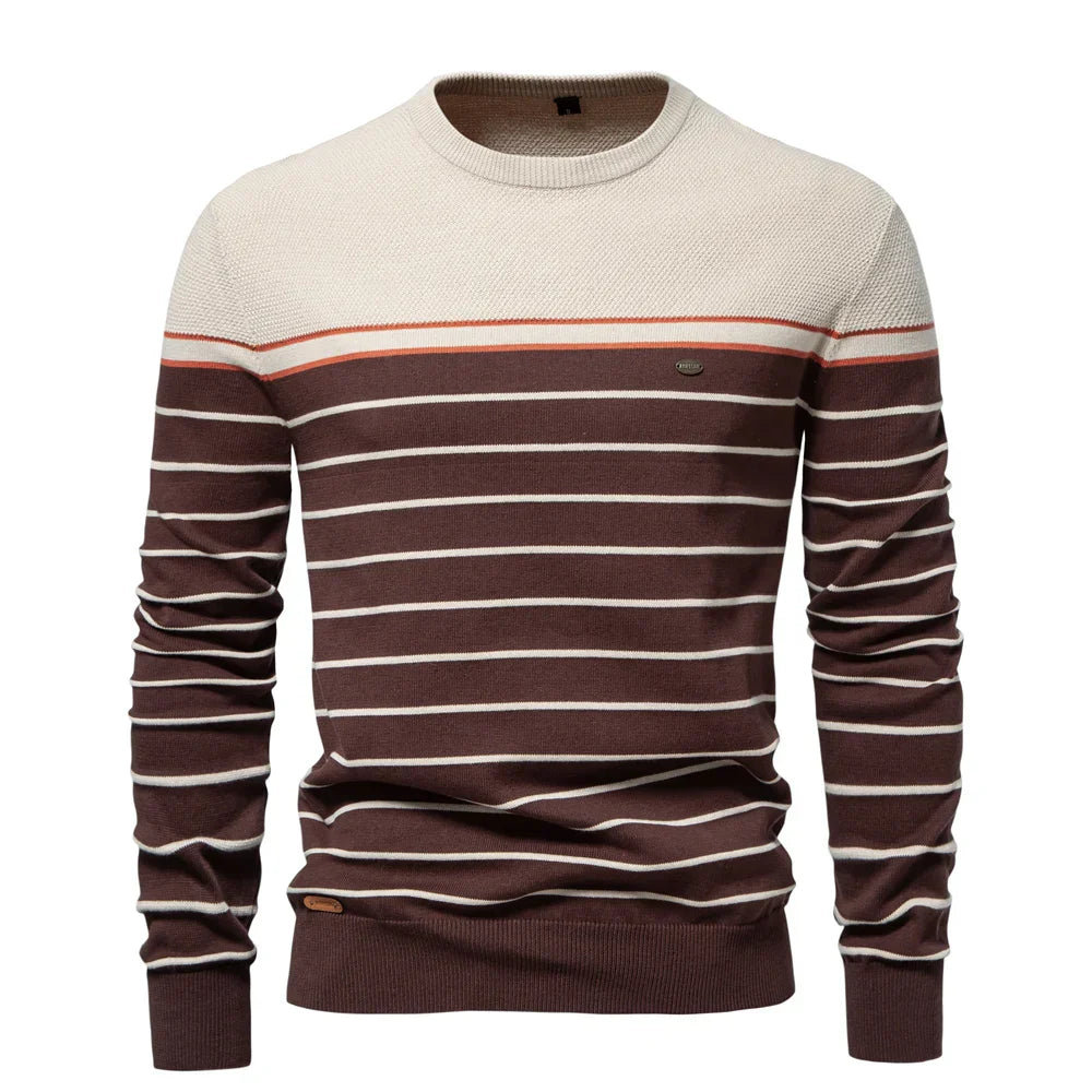 Men’s Printed Crew-Neck Sweater – Ribbed Everyday Knit for Smart Casual Wear