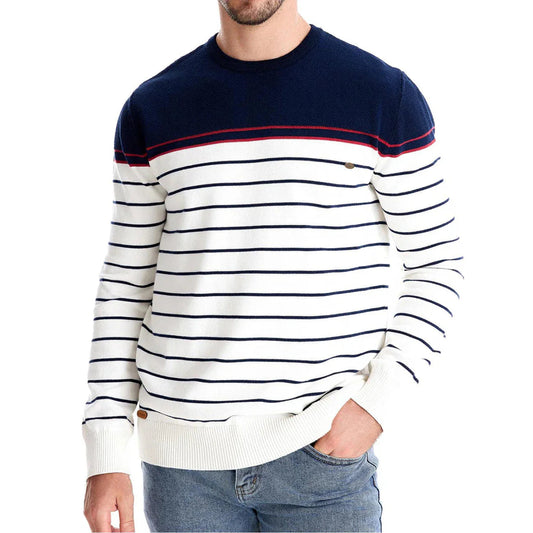 Men’s Printed Crew-Neck Sweater – Ribbed Everyday Knit for Smart Casual Wear