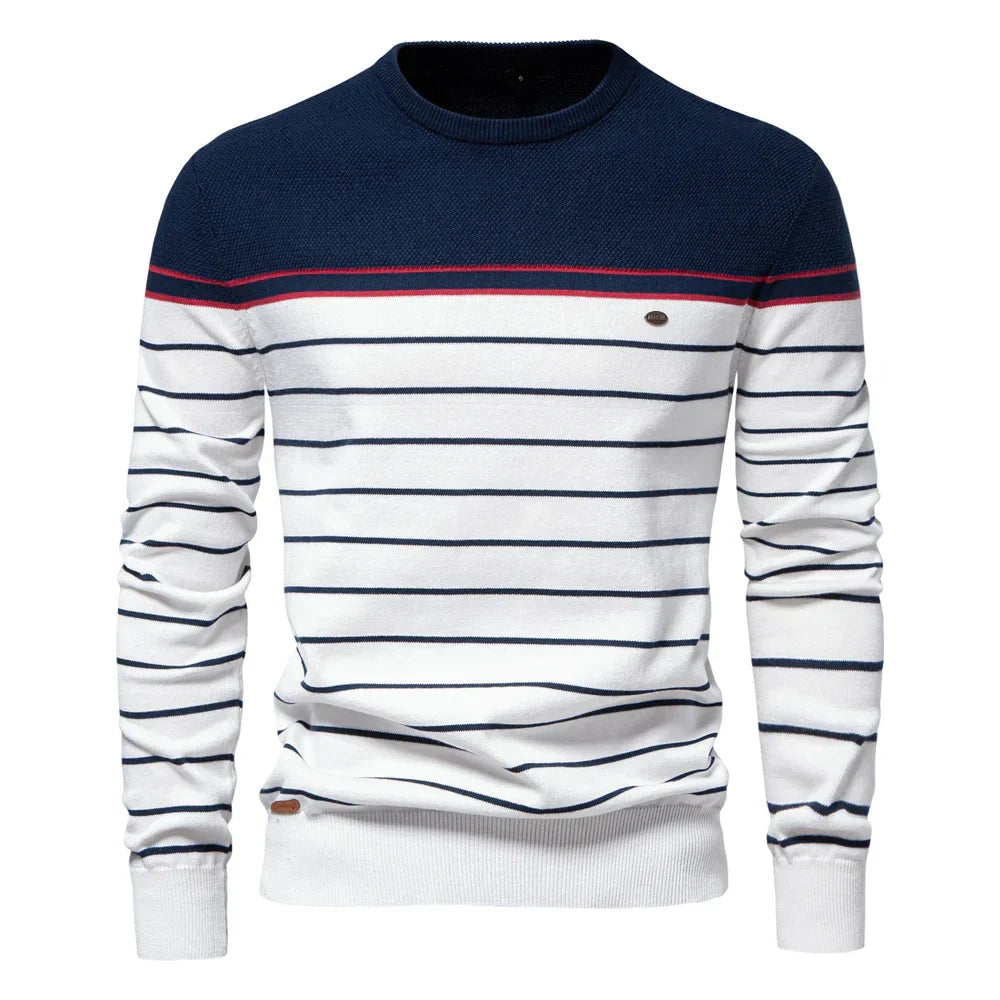 Men’s Printed Crew-Neck Sweater – Ribbed Everyday Knit for Smart Casual Wear