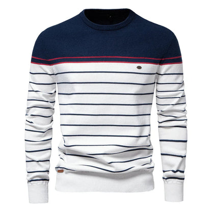 Men’s Printed Crew-Neck Sweater – Ribbed Everyday Knit for Smart Casual Wear