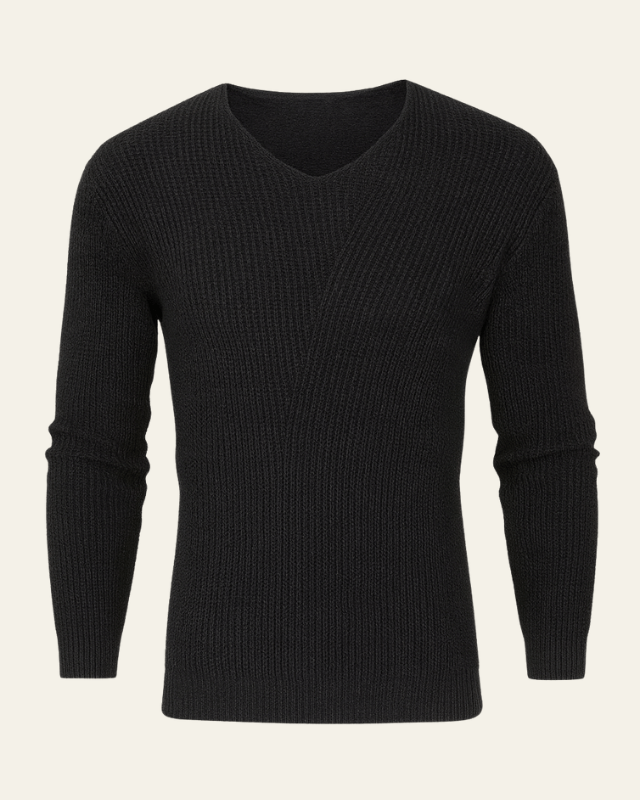 Men’s Waffle-Knit V-Neck Sweater – Textured Everyday Layer for Autumn and Winter