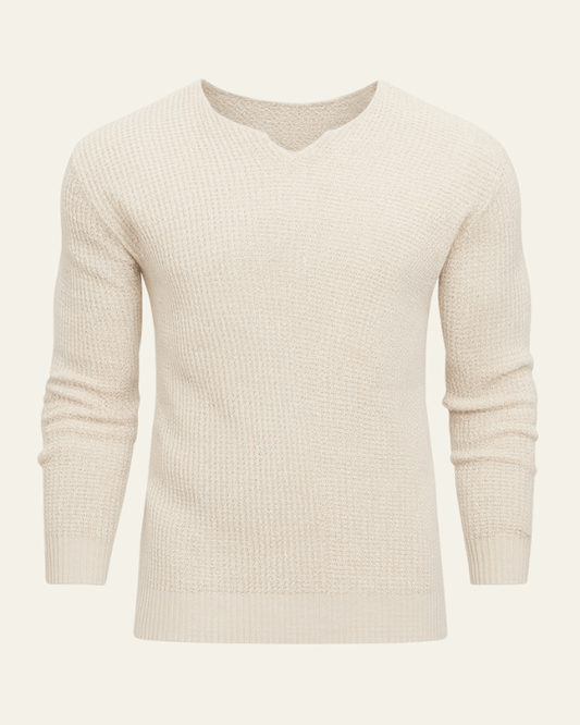 Men’s Waffle-Knit V-Neck Sweater – Textured Everyday Layer for Autumn and Winter