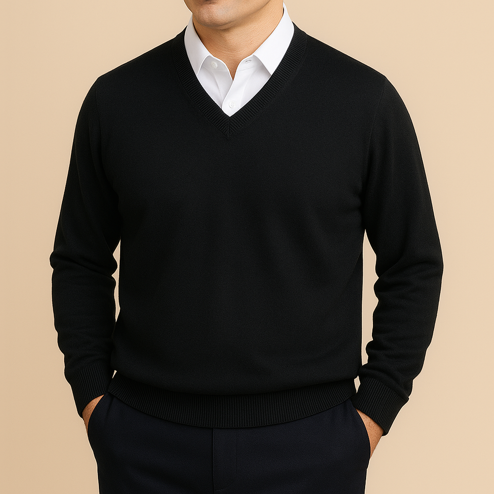 Men’s V-Neck Sweater – Refined Long-Sleeve Knit for Office and Daily Wear