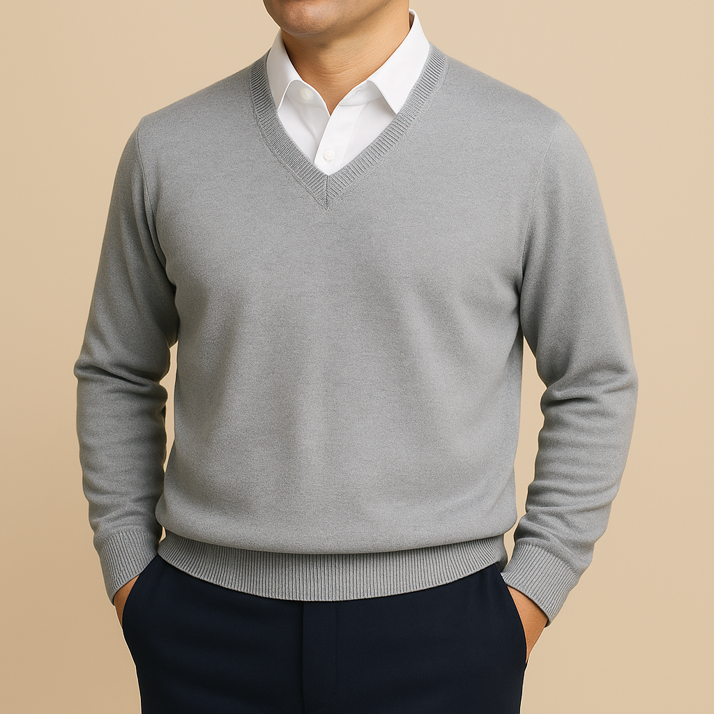 Men’s V-Neck Sweater – Refined Long-Sleeve Knit for Office and Daily Wear