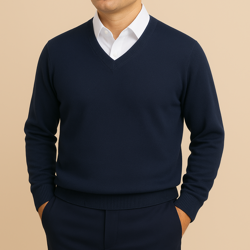 Men’s V-Neck Sweater – Refined Long-Sleeve Knit for Office and Daily Wear