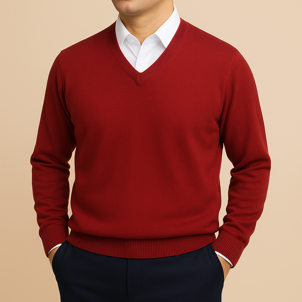Men’s V-Neck Sweater – Refined Long-Sleeve Knit for Office and Daily Wear