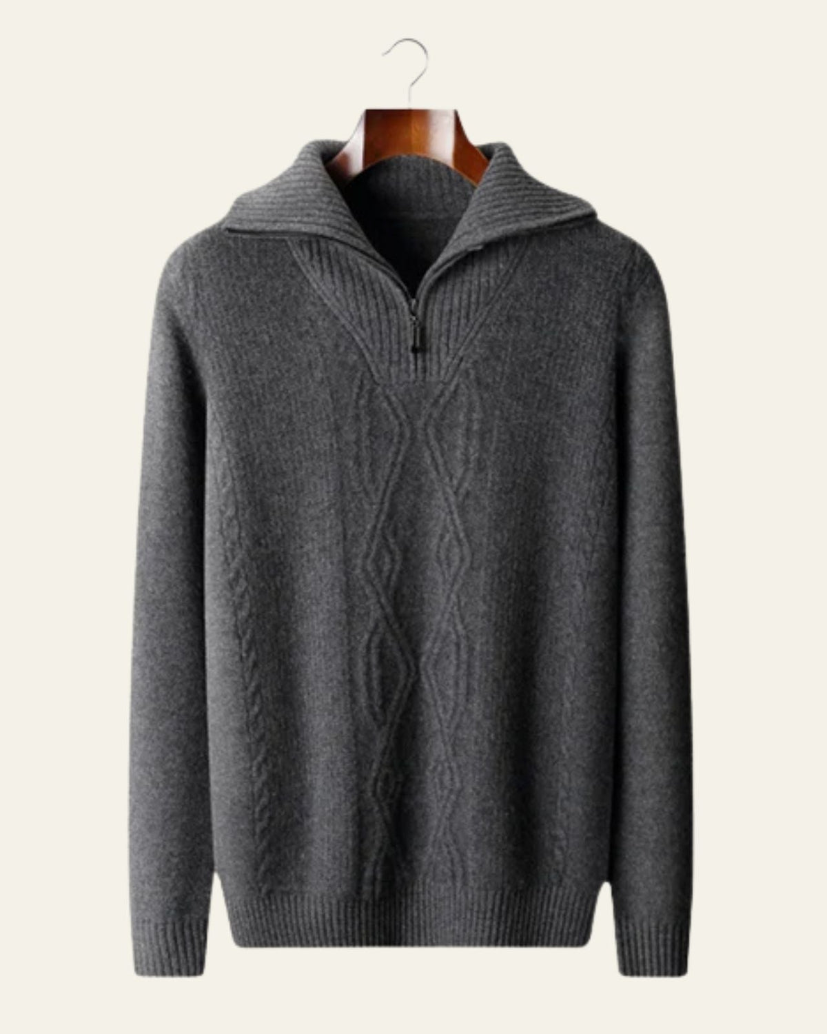 Men’s Quarter-Zip Cable Sweater – Structured High-Collar Knit for Cold-Weather Styling