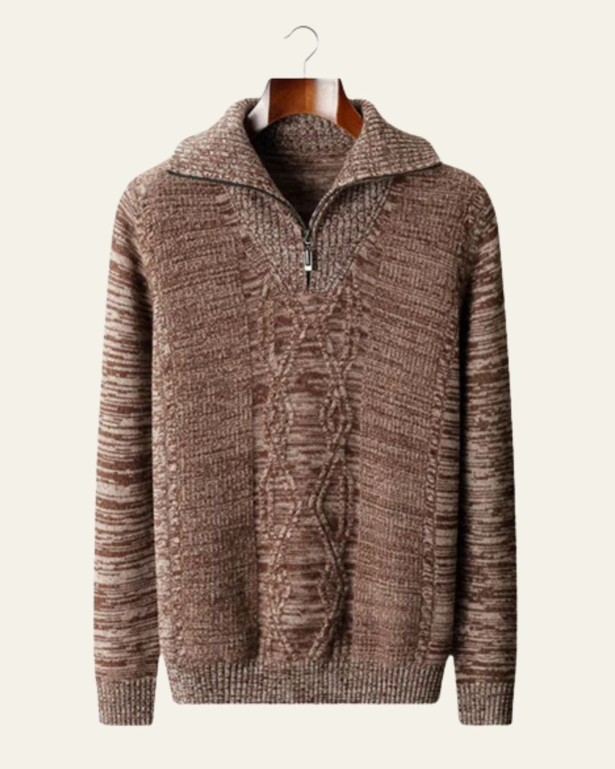 Men’s Quarter-Zip Cable Sweater – Structured High-Collar Knit for Cold-Weather Styling
