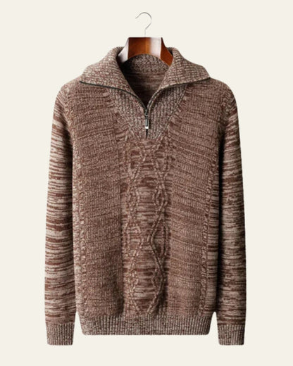 Men’s Quarter-Zip Cable Sweater – Structured High-Collar Knit for Cold-Weather Styling