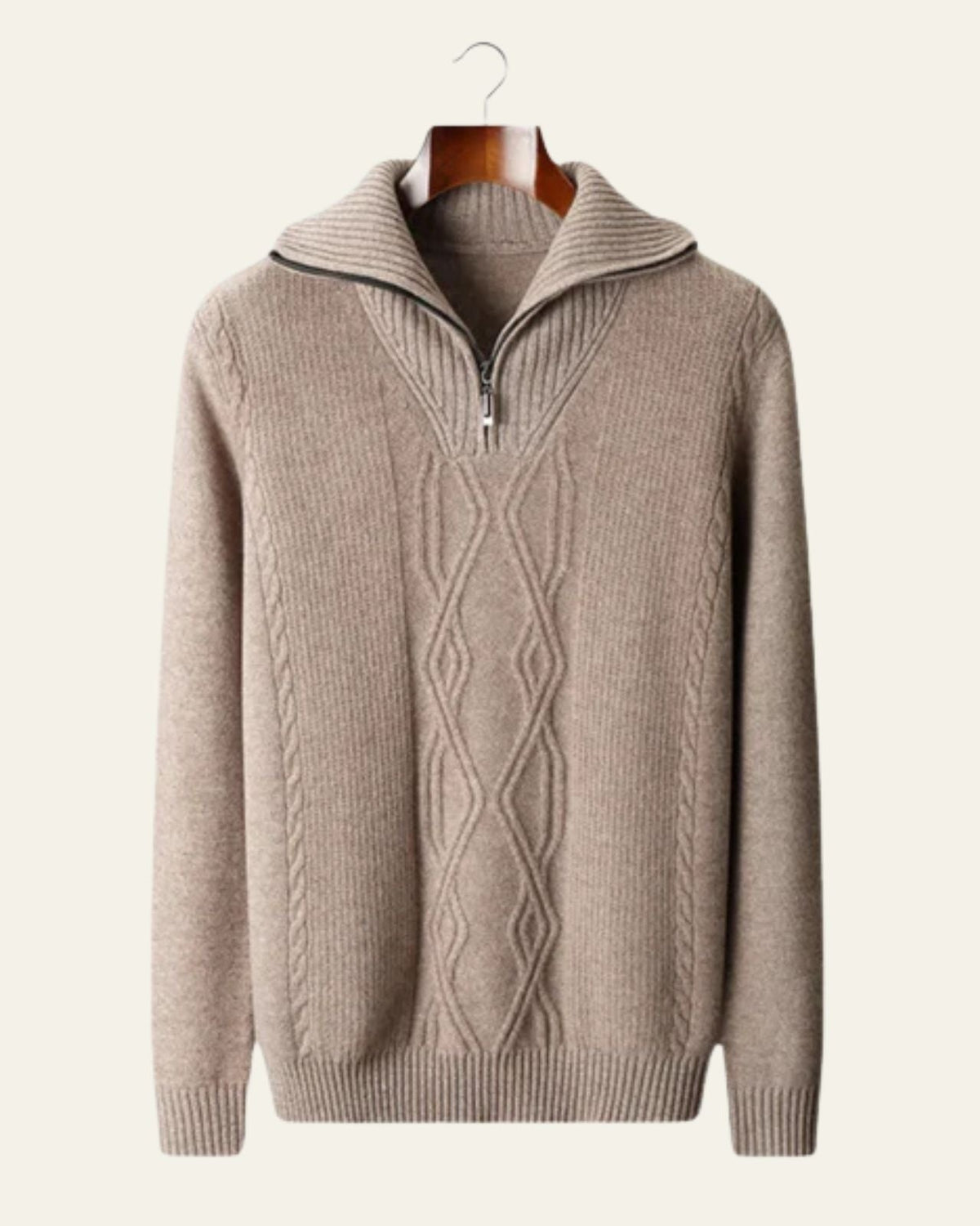 Men’s Quarter-Zip Cable Sweater – Structured High-Collar Knit for Cold-Weather Styling