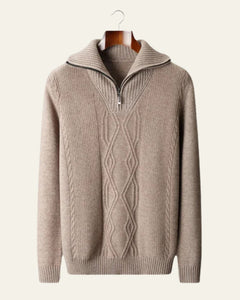 Men’s Quarter-Zip Cable Sweater – Structured High-Collar Knit for Cold-Weather Styling