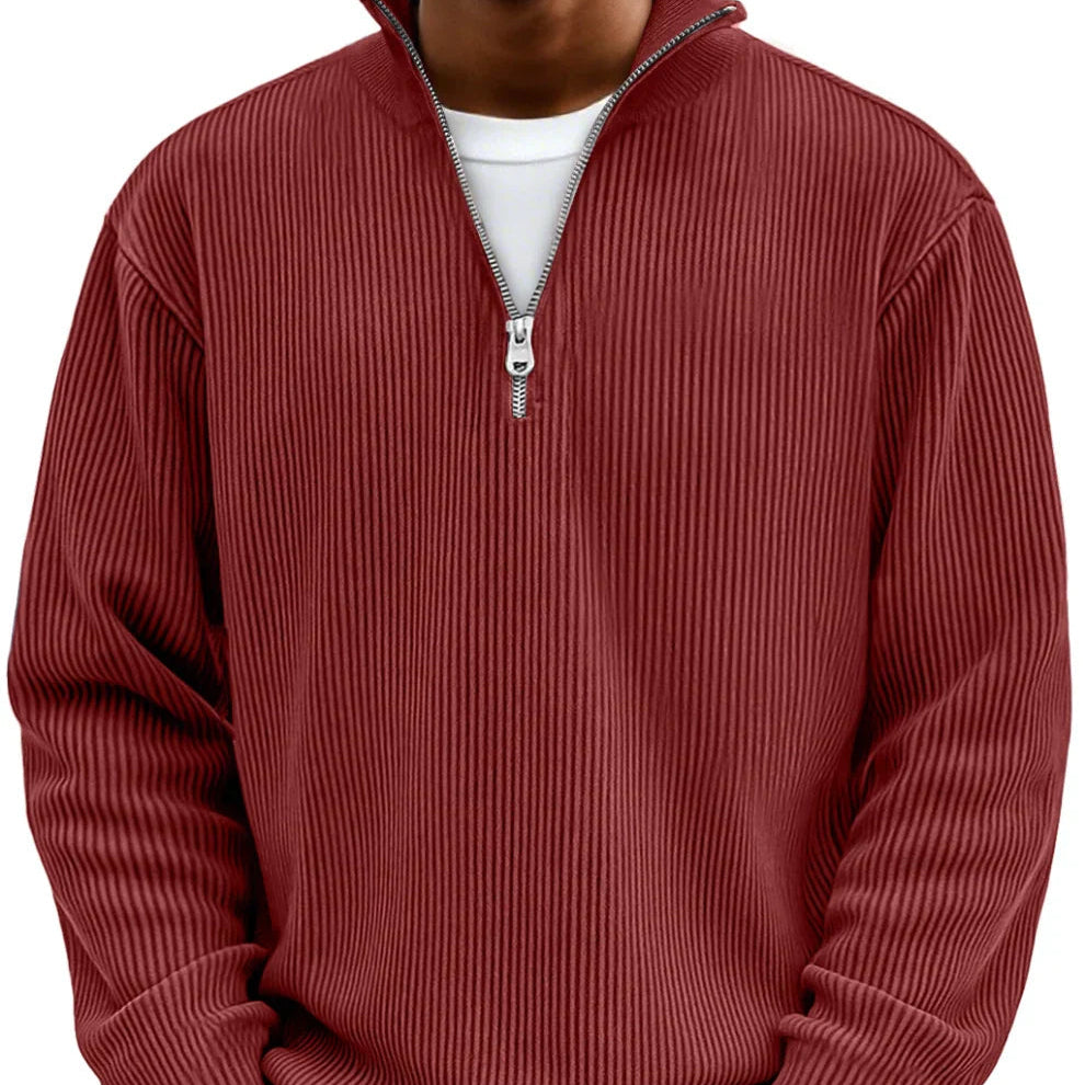 Men’s Rib-Knit Zip-Neck Sweater – Relaxed Long-Sleeve Layer for Cooler Days