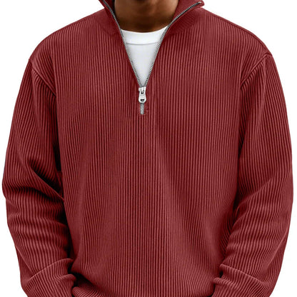 Men’s Rib-Knit Zip-Neck Sweater – Relaxed Long-Sleeve Layer for Cooler Days