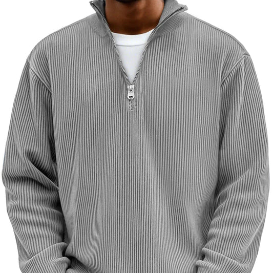 Men’s Rib-Knit Zip-Neck Sweater – Relaxed Long-Sleeve Layer for Cooler Days