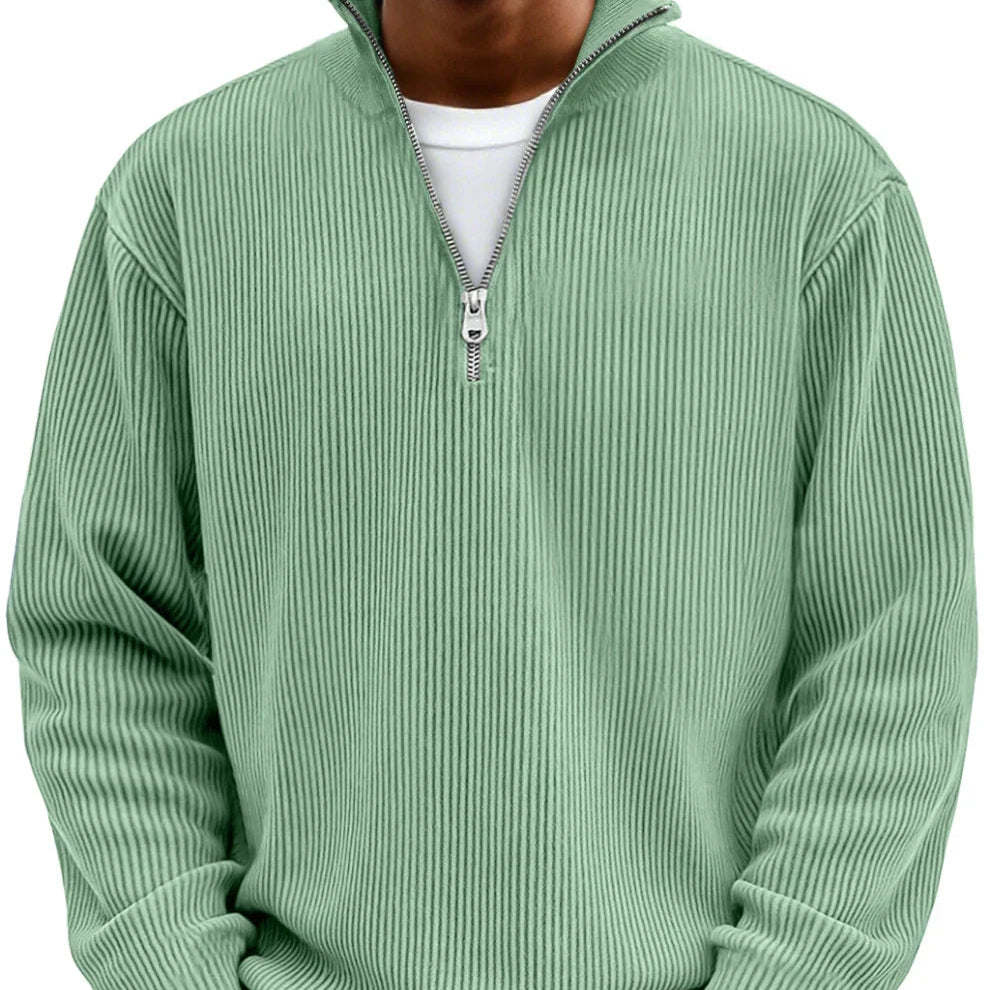Men’s Rib-Knit Zip-Neck Sweater – Relaxed Long-Sleeve Layer for Cooler Days