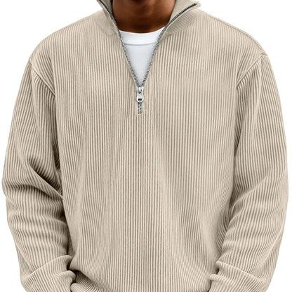 Men’s Rib-Knit Zip-Neck Sweater – Relaxed Long-Sleeve Layer for Cooler Days