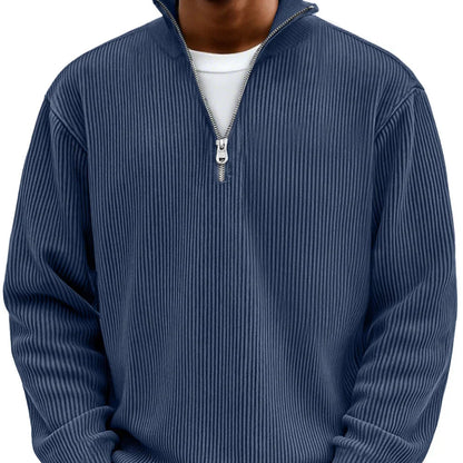 Men’s Rib-Knit Zip-Neck Sweater – Relaxed Long-Sleeve Layer for Cooler Days
