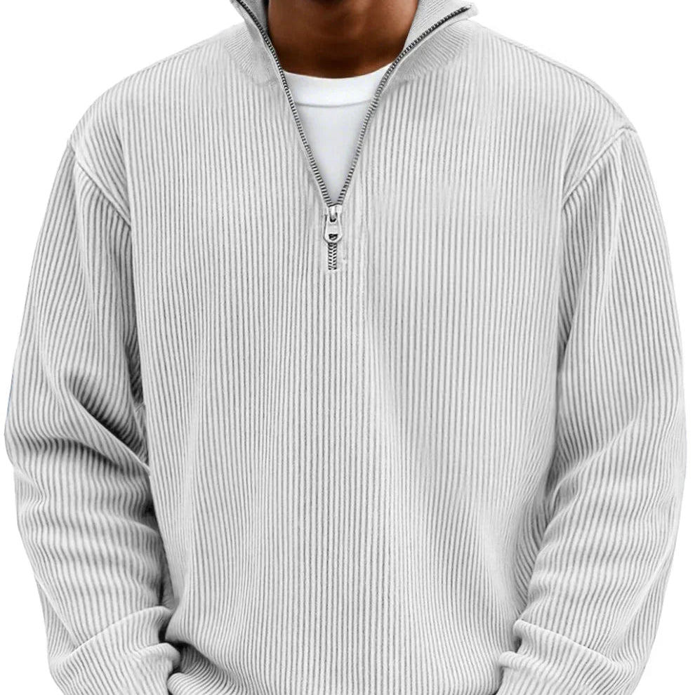 Men’s Rib-Knit Zip-Neck Sweater – Relaxed Long-Sleeve Layer for Cooler Days