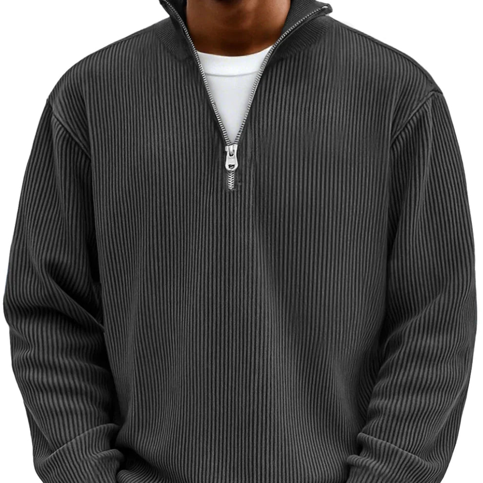 Men’s Rib-Knit Zip-Neck Sweater – Relaxed Long-Sleeve Layer for Cooler Days