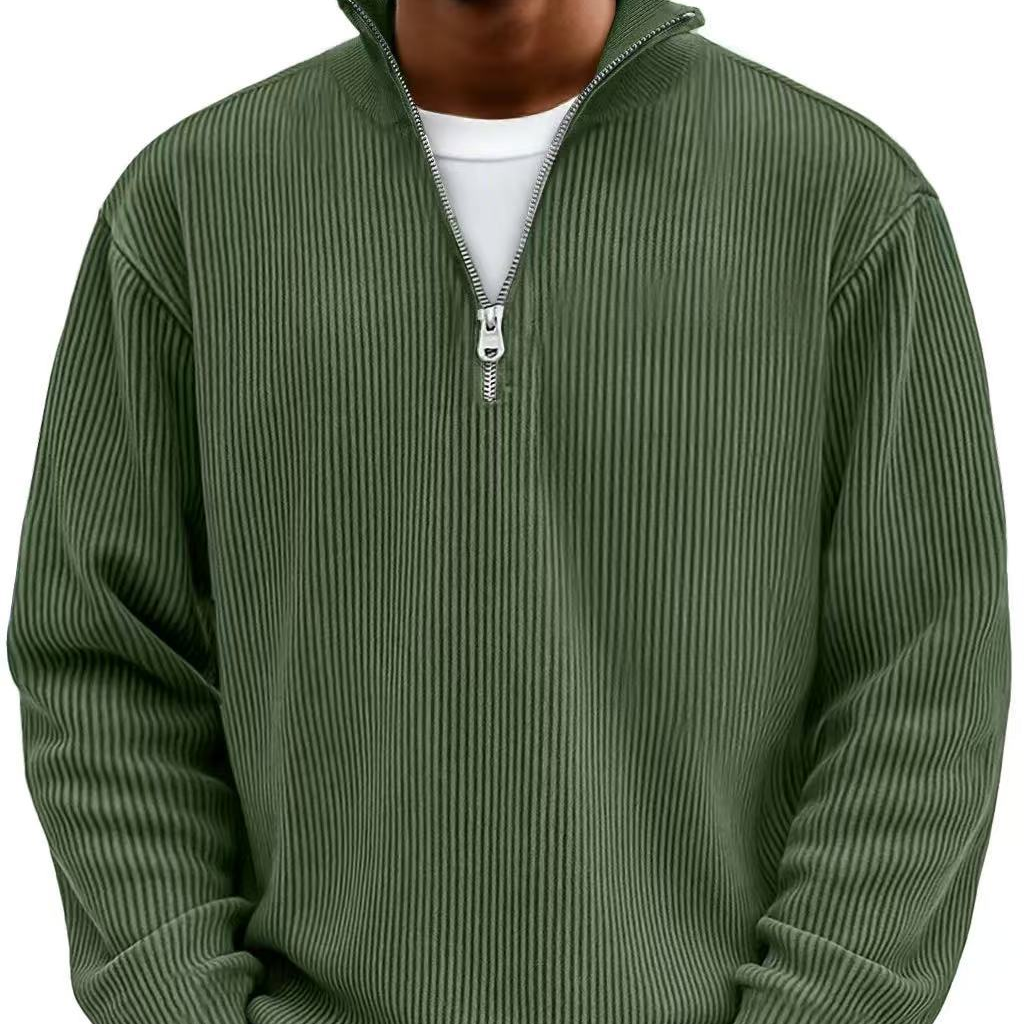 Men’s Rib-Knit Zip-Neck Sweater – Relaxed Long-Sleeve Layer for Cooler Days