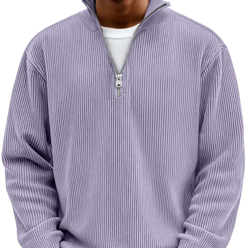 Men’s Rib-Knit Zip-Neck Sweater – Relaxed Long-Sleeve Layer for Cooler Days
