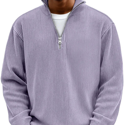 Men’s Rib-Knit Zip-Neck Sweater – Relaxed Long-Sleeve Layer for Cooler Days