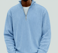 Men’s Rib-Knit Zip-Neck Sweater – Relaxed Long-Sleeve Layer for Cooler Days