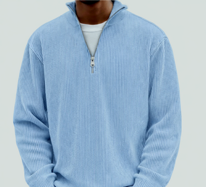 Men’s Rib-Knit Zip-Neck Sweater – Relaxed Long-Sleeve Layer for Cooler Days