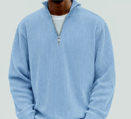 Men’s Rib-Knit Zip-Neck Sweater – Relaxed Long-Sleeve Layer for Cooler Days