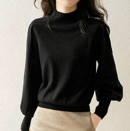 Women’s Mock Neck Knitted Top – Long Sleeve Layer for Autumn and Winter