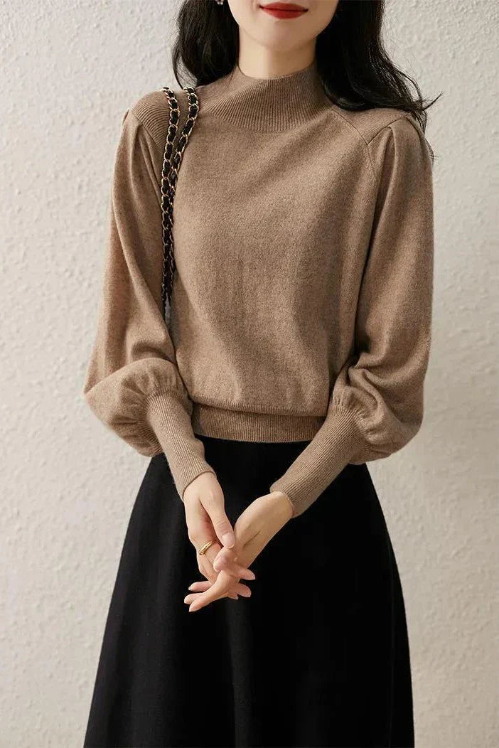 Women’s Mock Neck Knitted Top – Long Sleeve Layer for Autumn and Winter