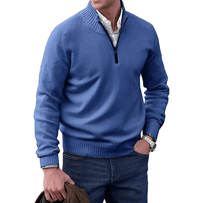 Men’s Half-Zip Funnel-Neck Sweater – Refined Knit Layer for Work and Weekends