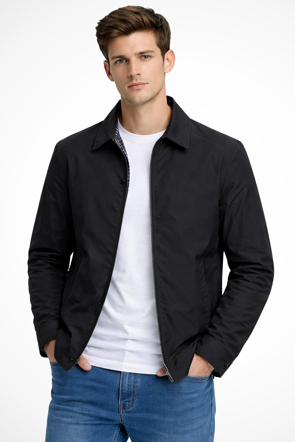Men’s Classic Harrington Jacket – Structured Zip-Up Layer for Smart Casual Everyday Wear